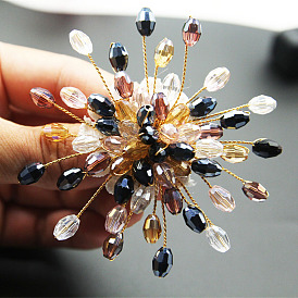Broche de fleur en alliage d'imitation de perle en plastique faite à la main, avec strass