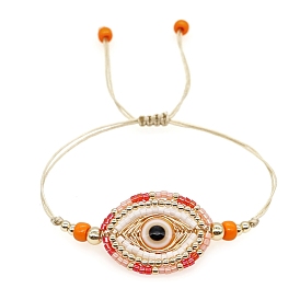 Friendship Evil Eye Loom Pattern Seed Beads Bracelets for Women, Adjustable Nylon Cord Braided Bead Bracelets