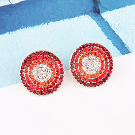 Colorful Round Stud Earrings for Women, Fashionable and Simple Circle Ear Jewelry with Rhinestones
