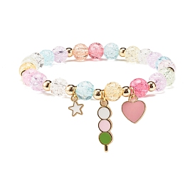 Candy Color Round Beaded Stretch Bracelet with Heart Tomatoes On Sticks Charm for Women