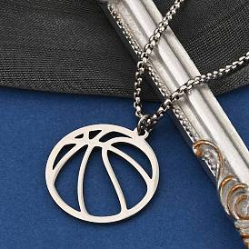 201 Stainless Steel Laser Cut Basketball Pendant Box Chain Necklaces for Women Men