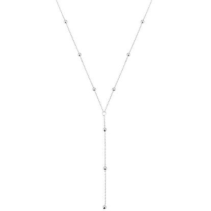 925 Sterling Silver Y Chain Necklace for Women 18K Gold Plated Round Beads Long Dainty Y-Shaped Necklace Jewelry Gift for Women