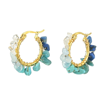 Серьги-кольца из натуральных смешанных драгоценных камней, 304 серьги из проволоки из нержавеющей стали, золотые