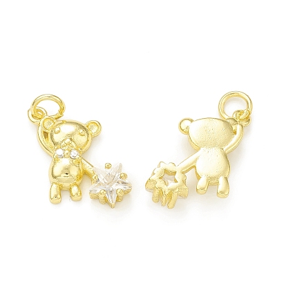 Placage de crémaillère en laiton micro pavé breloques en zircone cubique claire, avec des anneaux de saut, sans cadmium et sans plomb, plaqué longue durée, ours avec breloque étoile