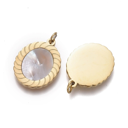 Natural Shell Charms, with Golden Plated 316 Surgical Stainless Steel Findings and Jump Rings, Oval