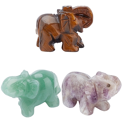 3Pcs 3 Style Natural Gemstone Home Decorations, Elephant