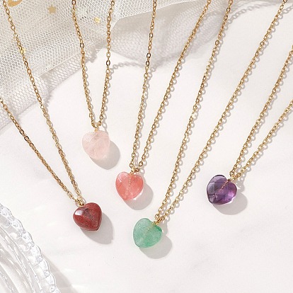 Кулон в форме сердца из драгоценного камня 304 ожерелья из нержавеющей стали с цепочкой для женщин, золотые