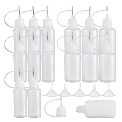 Plastic Glue Bottles Sets, with Steel Pin and Mini Transparent Plastic Funnel Hopper