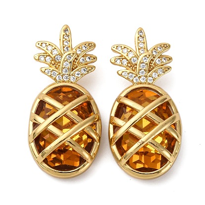 Латунные микро проложить кубического циркония подвески, ананас, со стеклом, без кадмия и без свинца, стойки покрытие, долговечный