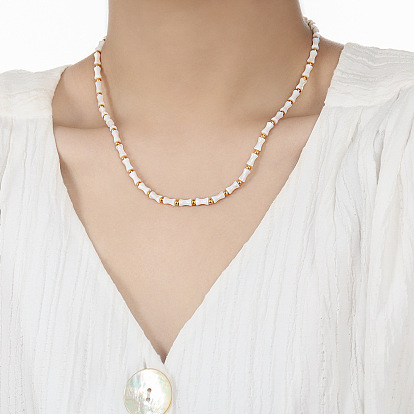 Французские винтажные ожерелья из натурального белого нефрита, бамбука и нержавеющей стали с круглыми бусинами для женщин