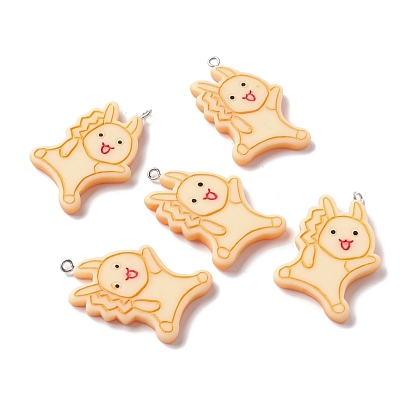 Opaque Resin Pendants, Platinum Tone Iron Loop, Imitation Biscuits, Pikachu