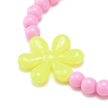 Opaque Acrylic Beaded Stretch Bracelets, with Flower Charms for Kids
