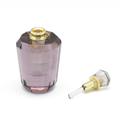 Faceted Gemstone Openable Perfume Bottle Pendants, with Brass Findings and Glass Essential Oil Bottles