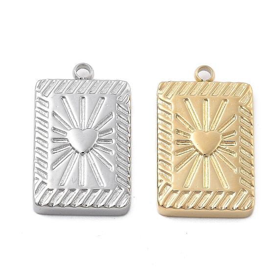 304 подвески из нержавеющей стали, прямоугольник с подвеской в виде сердца, ионное покрытие (ip)