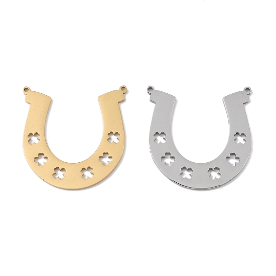 304 Stainless Steel Pendants, Laser Cut, Horseshoe with Clover Charm