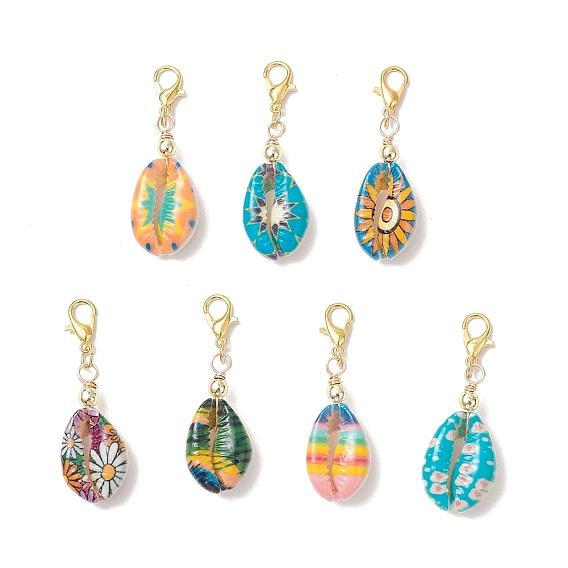 Подвески с принтом в виде ракушек каури, Сплав с застежками когтя омара