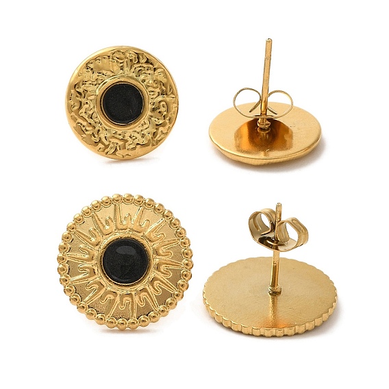 Ионное покрытие (ip) 304 плоские круглые серьги-гвоздики из нержавеющей стали, с эмалью