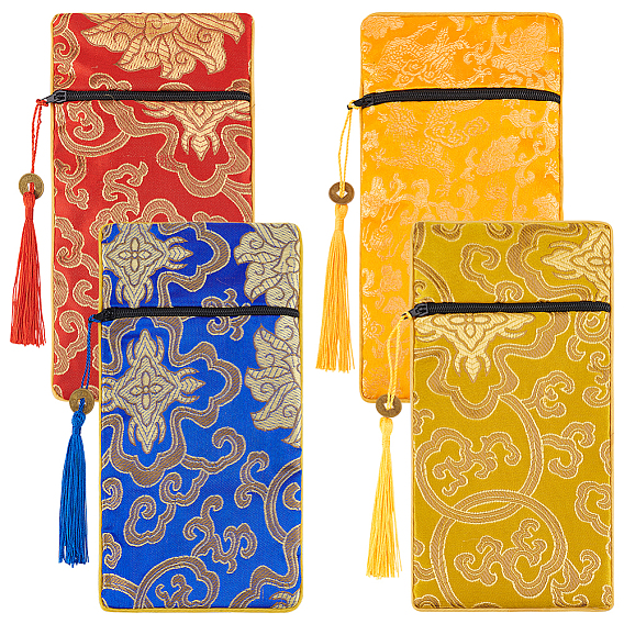 8 шт 4 цвета этнический стиль шелковая книга сутры сумка на молнии, сумки с кисточками для хранения Священных Писаний, прямоугольные