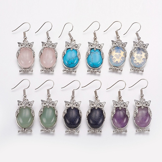 Boucles d'oreilles pierres précieuses de balancent, chouette