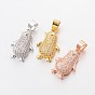 Латунные микро проложить кубического циркония подвески, пингвин, без свинца и без никеля , 21x14x7 мм, отверстие : 5x4 мм