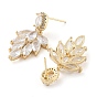 Brass with Glass Dangle Stud Earrings, Leaf