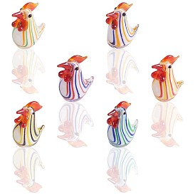 6Pcs Glass Chick Figurine, Handmade Blown Rooster Glass Art Statue, Mini Glass Animal Decor for Collectibles Home Table Decoration