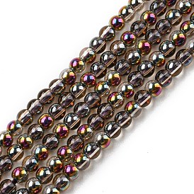 Electroplate Glass Beads Strands, Half Plated, Round