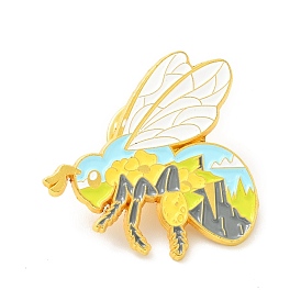 Bee with Mountain Enamel Pin, Alloy Badge for Backpack Clothes, Golden