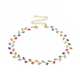 Стеклянные бусины ожерелья, с латунными застежками из лобстера и железными витыми цепями