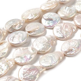 Natural Baroque Pearl Keshi Pearl Beads Strands, Cultured Freshwater Pearl, Grade 3A, Flat Round