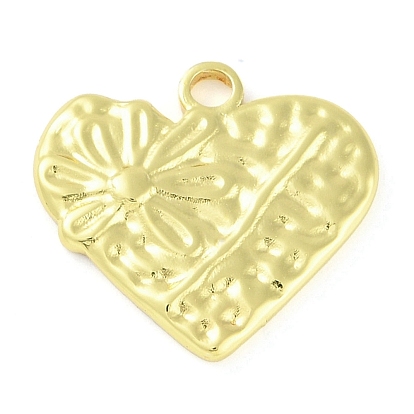 304 подвески из нержавеющей стали, сердце с цветочным шармом