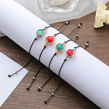 Natural Stone Handmade Braided Couple Bracelets Set - Card Charm & Beaded Design