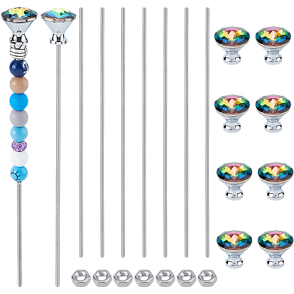 DIY Beaded Garden Stakes Making Kit, Including Glass Jewelry Box Drawer Handles, 304 Stainless Steel Hexagonal Nut & M4 Full Screw Threaded Rod