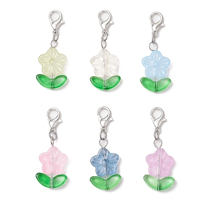 Decoraciones colgantes de cristal de flores, con aleación de zinc hebillas de pinza de langosta