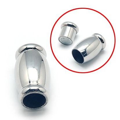 304 Stainless Steel Magnetic Clasps with Glue-in Ends, Oval, 17x10mm, Hole: 6mm
