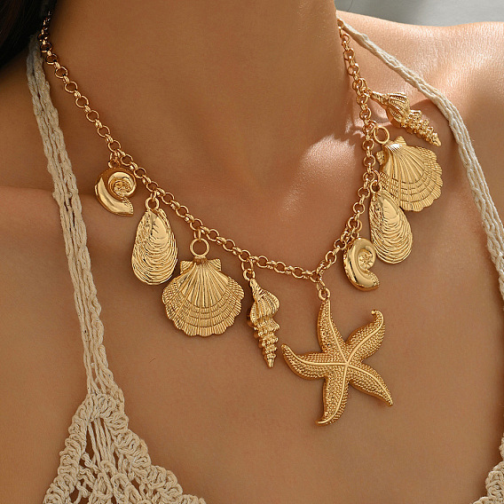 Богемный летний пляжный стиль, подвеска в форме морской звезды из цинкового сплава, колье-нагрудник для женщин.