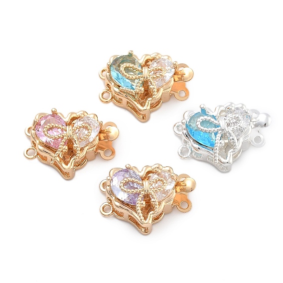 Застежки для стеклянных коробок из латуни, сердце, 2 нитей, 4-луночное