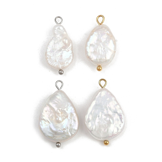 Подвески из натурального пресноводного жемчуга Кеши, овальные амулеты, с 304 петлями из нержавеющей стали, белые