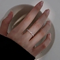 Регулируемые кольца из чистого серебра с родиевым покрытием и прозрачным цирконием с микропаве для женщин, волна, с печатью 925