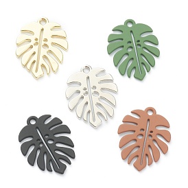 Baking Painted Alloy Pendants, Tropical Leaf Charms, for DIY Accessories, Lead Free & Cadmium Free, Monstera Leaf