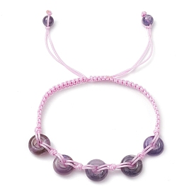 Natural Gemstone Rondelle Braided Bead Bracelets, Adjustable Nylon Thread Bracelets for Men Women
