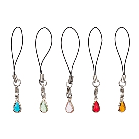 Teardrop Glass Mobile Straps, with Polyester Cord Mobile Accessories Decoration
