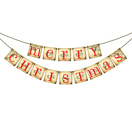 Christmas Theme Paper Flags, Word Merry Christmas Hanging Banners, for Party Home Decorations