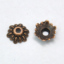  Крышки для бусин тибетского стиля, без свинца и без кадмия, цветок, 8x2.5 мм, отверстие : 2 мм