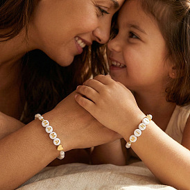 Mama Mini Acrylic Beaded Stretch Bracelet Sets, Mother Kid Imitation Pearl 2-Strand Adjustable Stackable Bracelets, White
