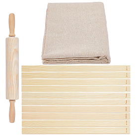 Nudelhölzer aus Holz, Leinenstoff, Töpferlehre mit Holz, Tonrollen, Stöcken, Anleitungssets
