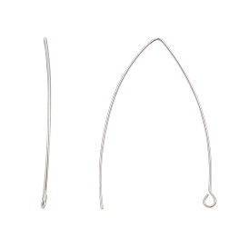 925 Sterling Silver Earring Hooks, Silver, 36~39x18x0.6mm, Hole: 2mm, 22  Gauge, Pin: 0.6mm