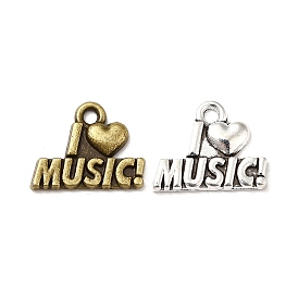 Tibetan Style Alloy Pendants, Word I Love Music Charms, Music Lover Charm