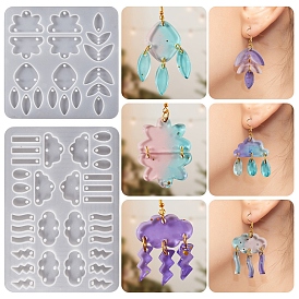 Crystal Drop Glue Diy Resin Mirror Connected Earring Pendants, Jewelry Pendant Cloud Leaf Pendant Silicone Mold, White