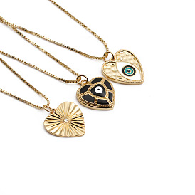 Vintage Evil Eye Necklace with Copper Zircon Heart Pendant for Women